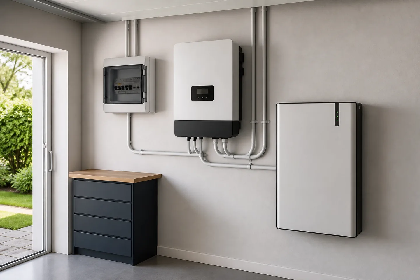 Home battery, inverter and electrical protection in a utility room